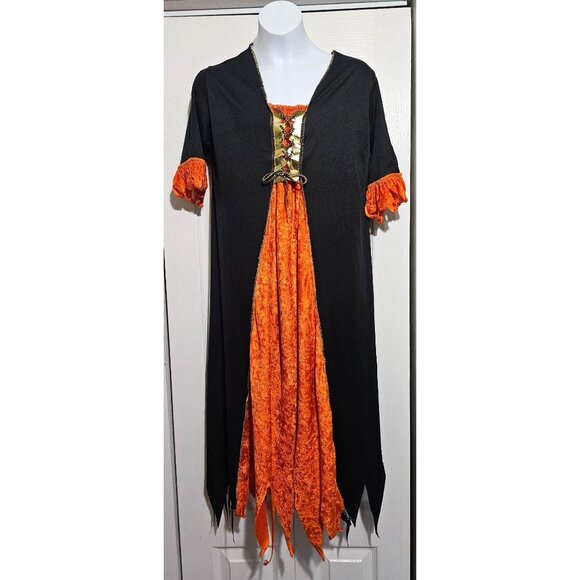 Girls Witch Costume Dress Polka Dot Velvet Hat Halloween Orange Rubie's Vintage - Picture 2 of 7